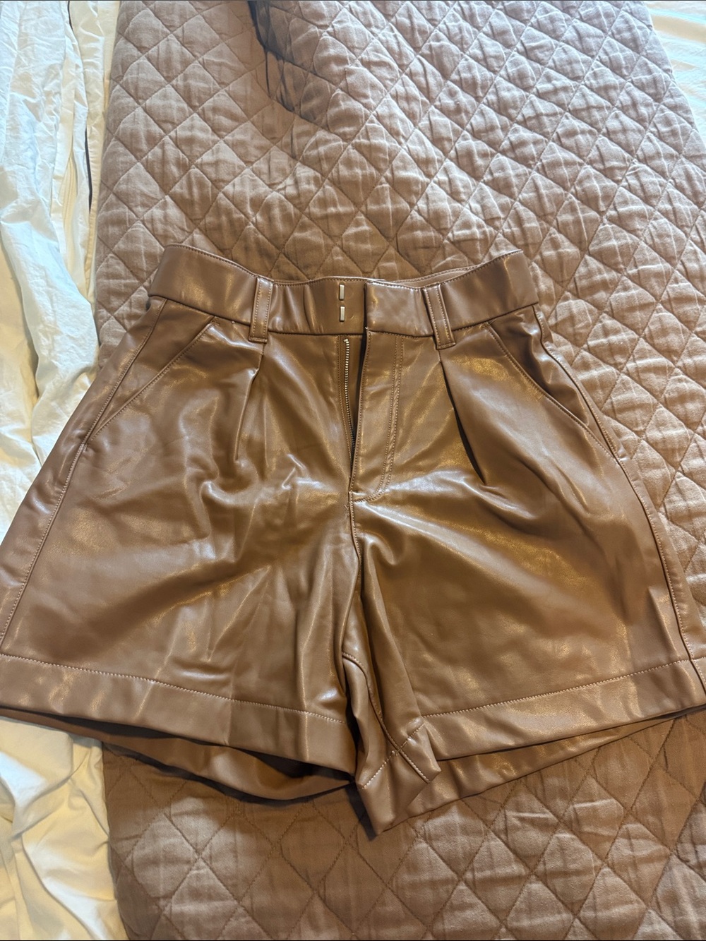 Abercrombie High-Waist Vegan Leather Shorts — Brown